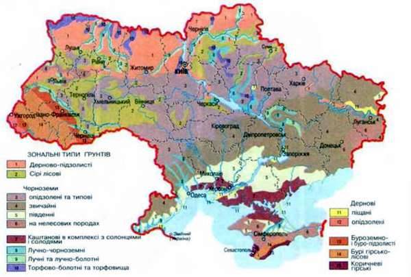 Основні типи грунтів. Земельні ресурси України